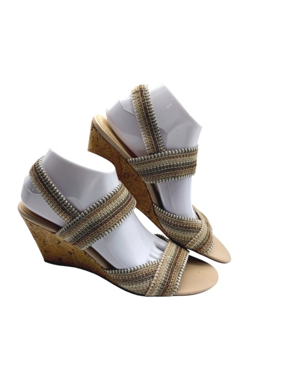 Coach and Four Wedge Sandals Women 10M Gold‎ Silver Bronze Metallic Cork Boho